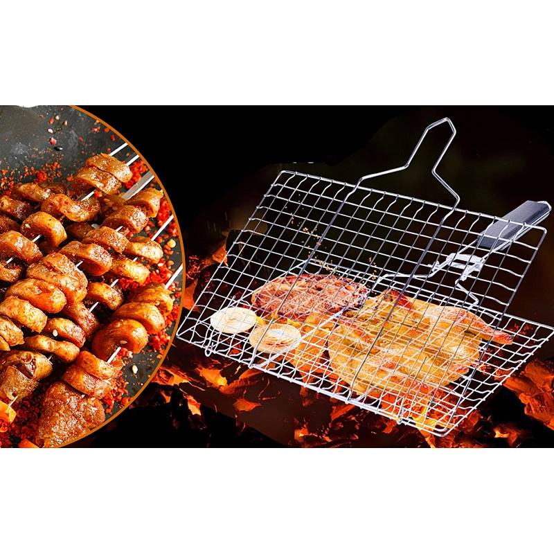 Non Stick Portable Stainless Steel Grill Basket Outdoor BBQ Grilling Baskets